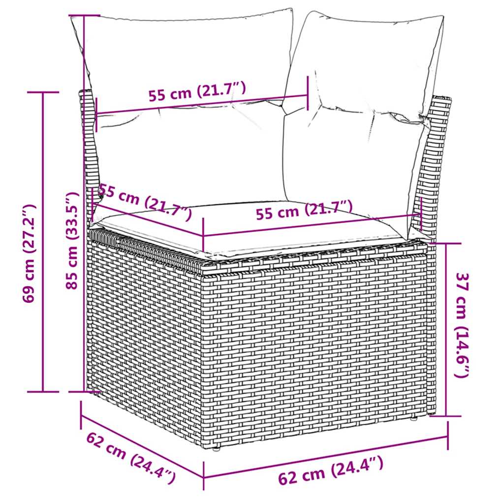 6 részes fekete polyrattan kerti ülőgarnitúra párnákkal