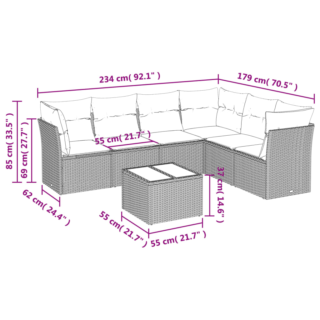 7 részes bézs polyrattan kerti ülőgarnitúra párnákkal