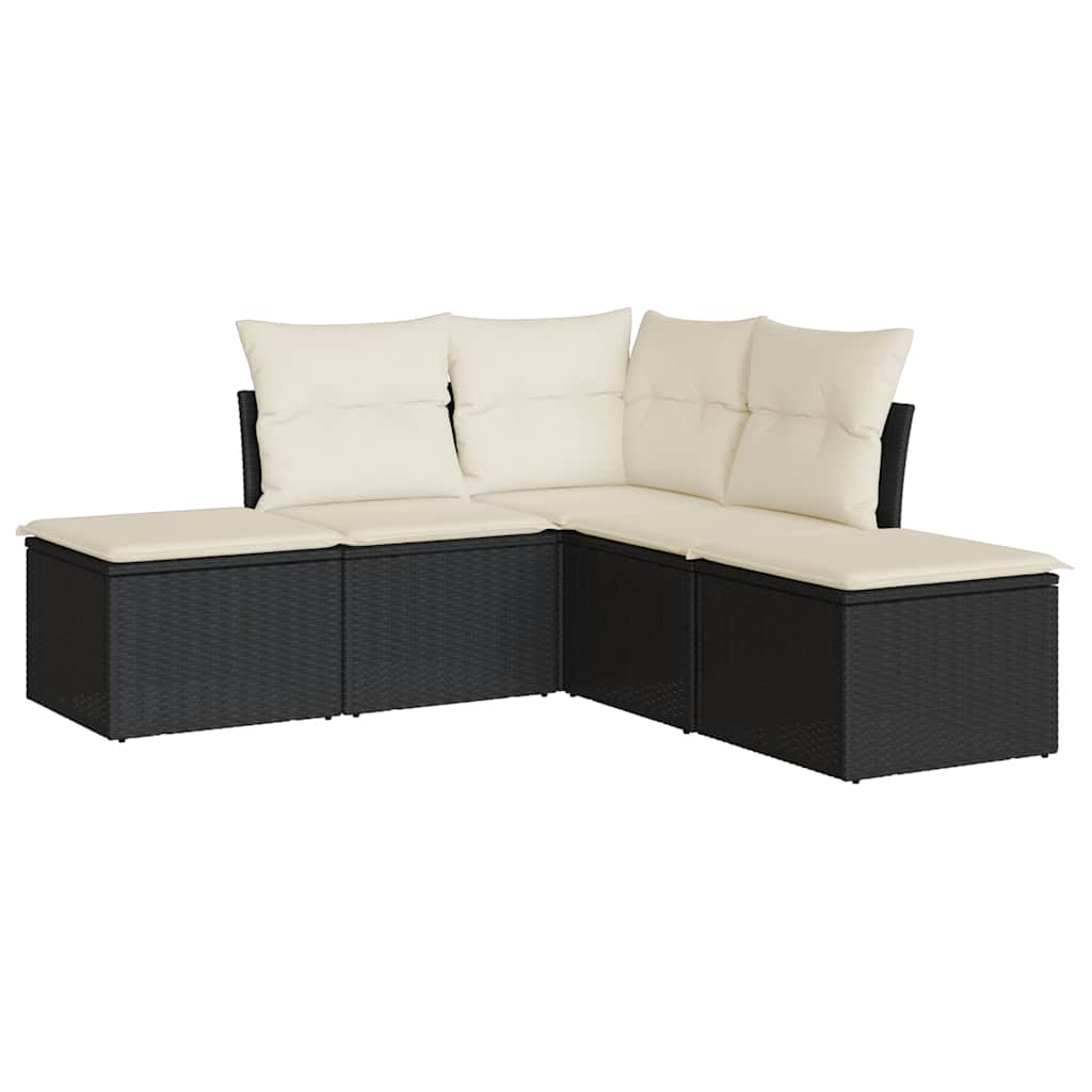 5 részes fekete polyrattan kerti kanapészett párnákkal