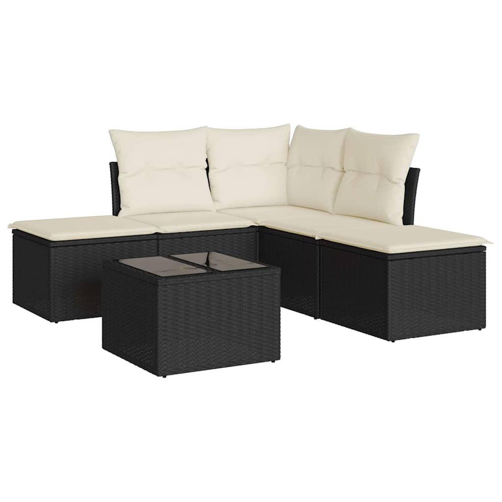 6 részes fekete polyrattan kerti ülőgarnitúra párnákkal