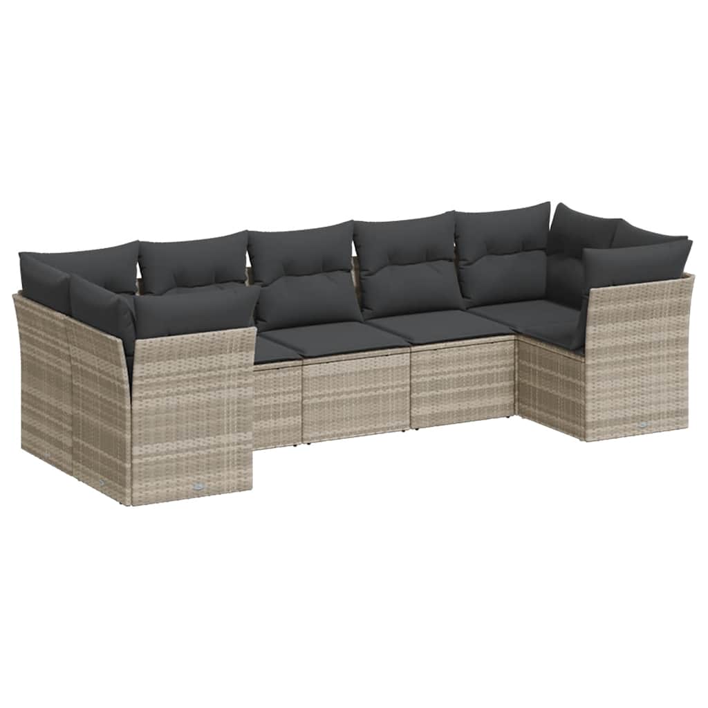 7 részes világosszürke polyrattan kerti ülőgarnitúra párnákkal