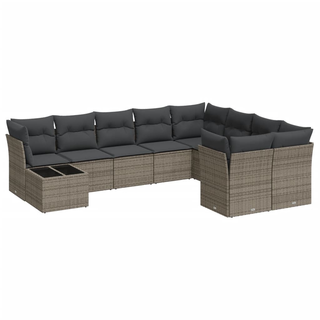 10 részes szürke polyrattan kerti ülőgarnitúra párnákkal