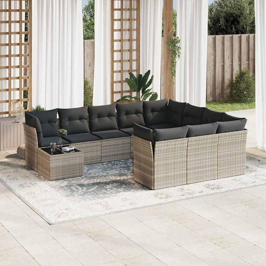 11 részes világosszürke polyrattan kerti ülőgarnitúra párnákkal