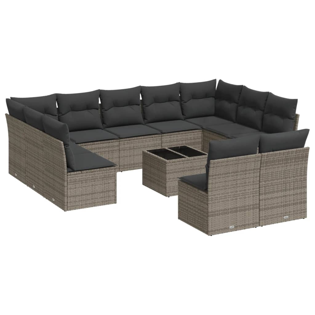 12 részes szürke polyrattan kerti ülőgarnitúra párnákkal