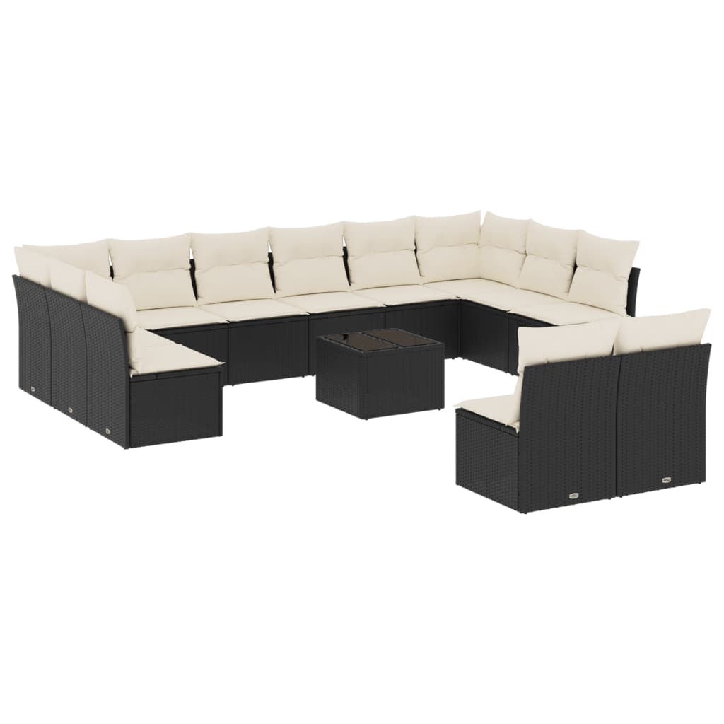 13 részes fekete polyrattan kerti ülőgarnitúra párnákkal