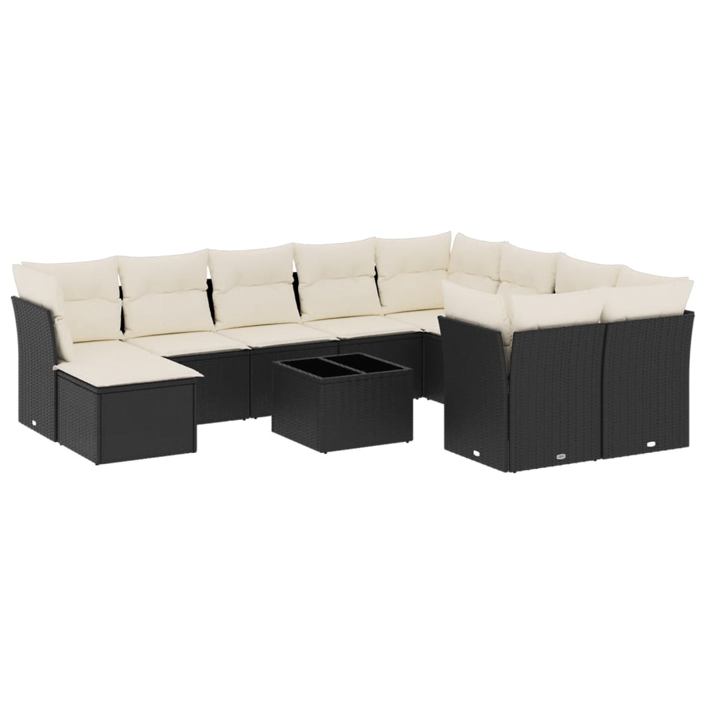 11 részes fekete polyrattan kerti ülőgarnitúra párnákkal