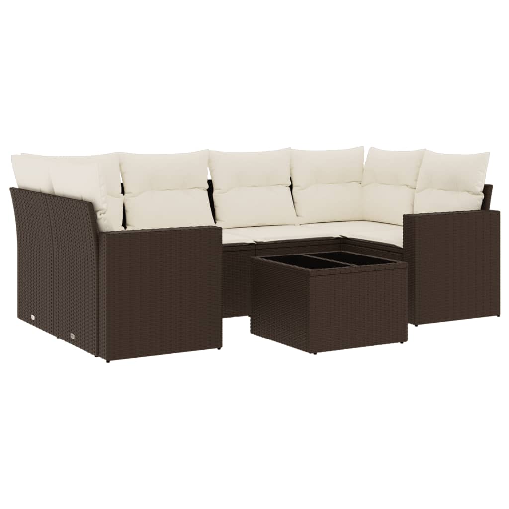 7 részes barna polyrattan kerti ülőgarnitúra párnákkal