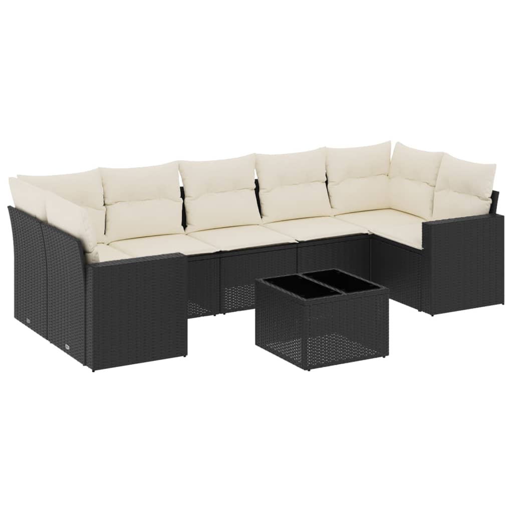 8 részes fekete polyrattan kerti ülőgarnitúra párnákkal