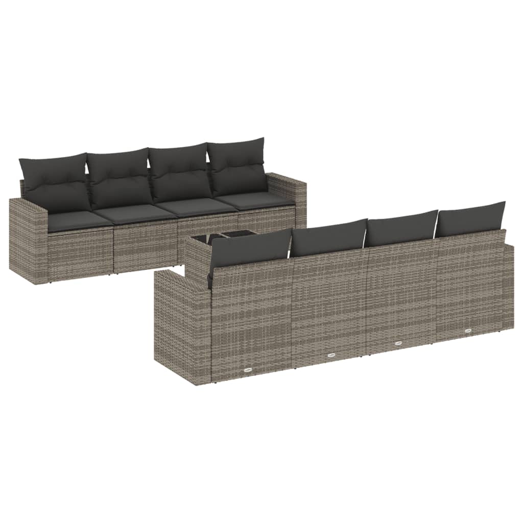 9 részes szürke polyrattan kerti ülőgarnitúra párnákkal