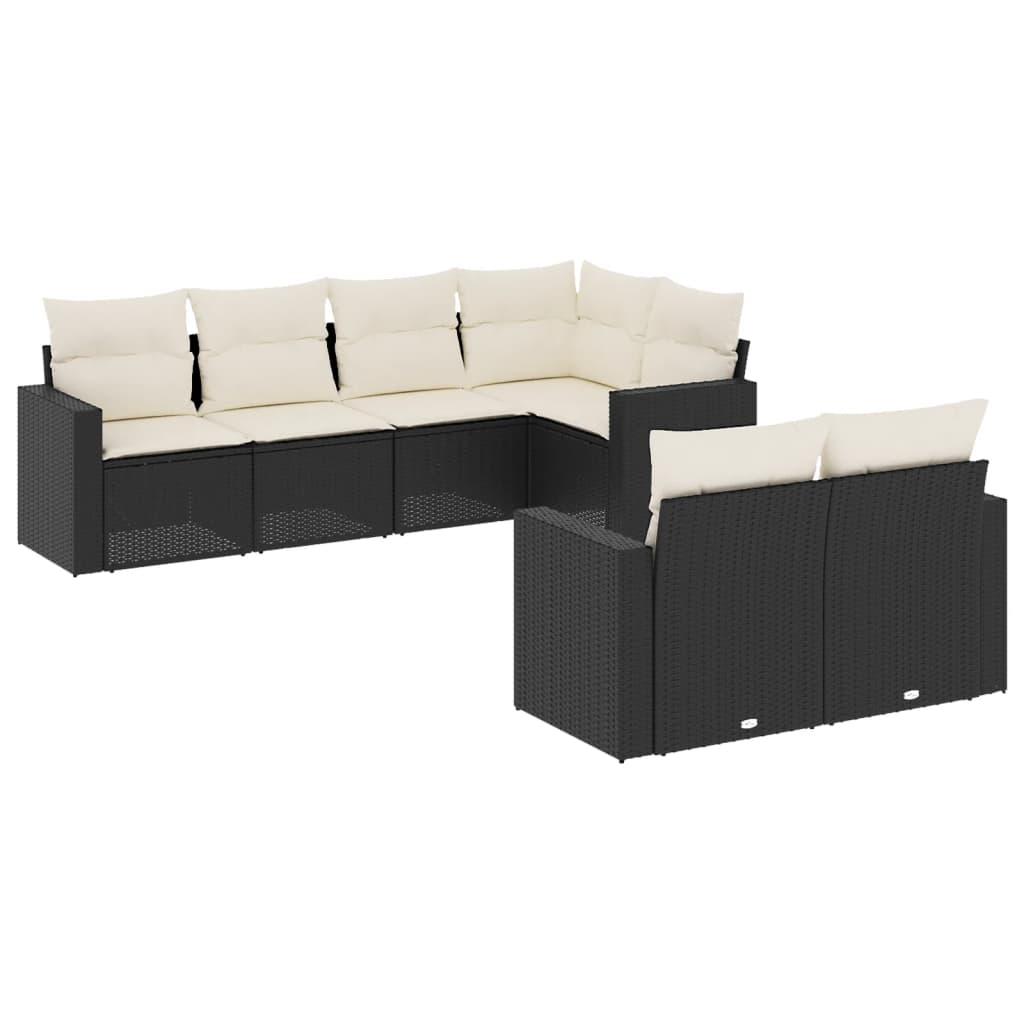 7 részes fekete polyrattan kerti ülőgarnitúra párnával