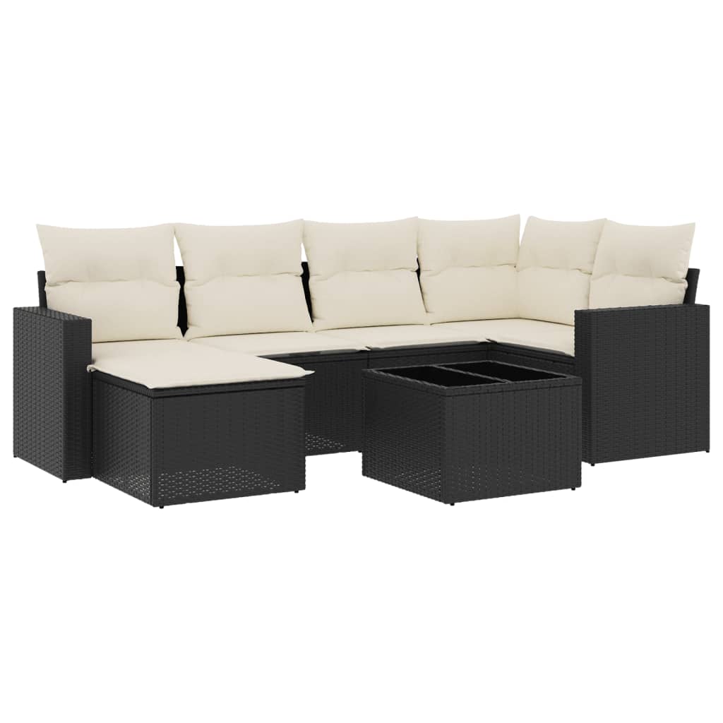 7 részes fekete polyrattan kerti ülőgarnitúra párnával