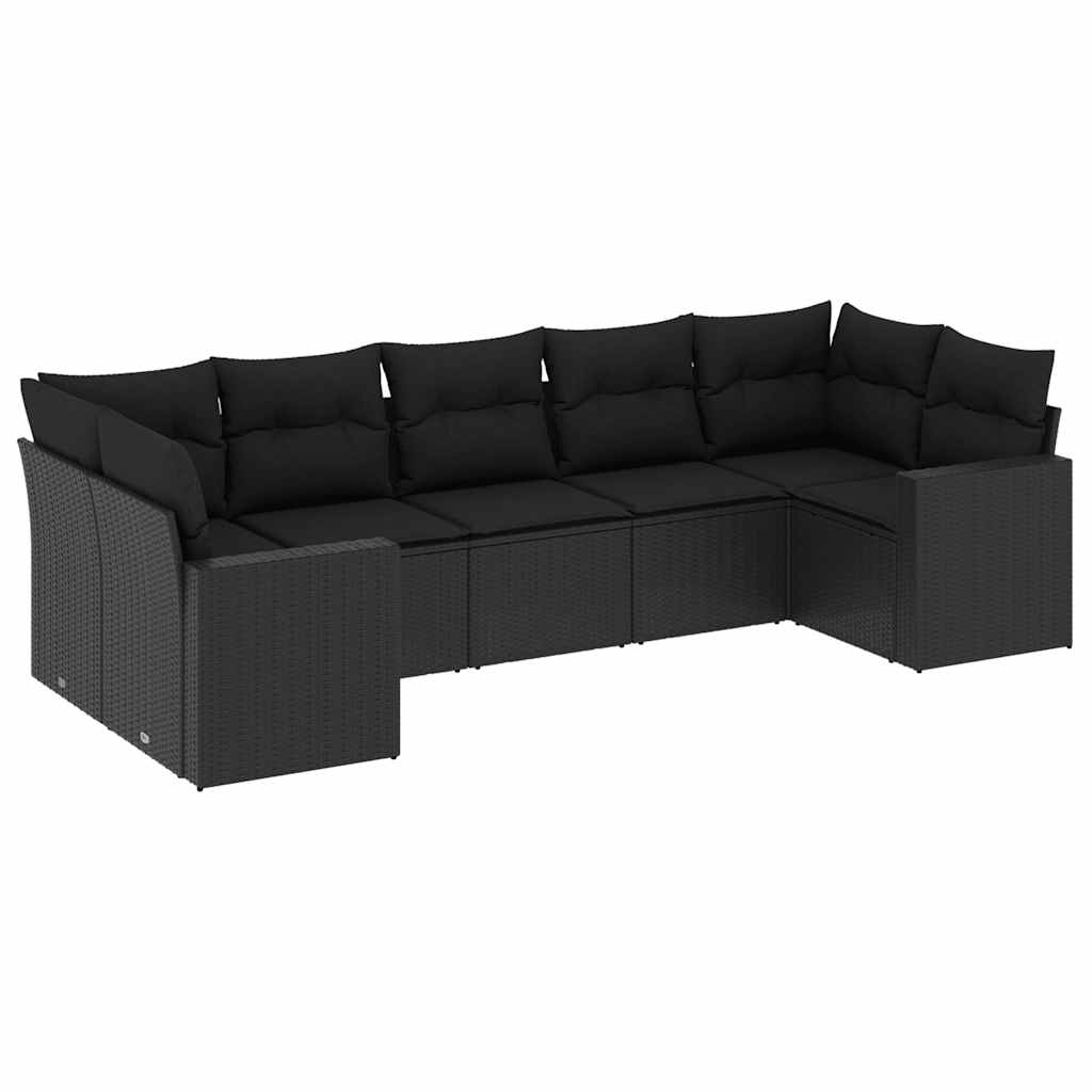 7 részes fekete polyrattan kerti ülőgarnitúra párnával