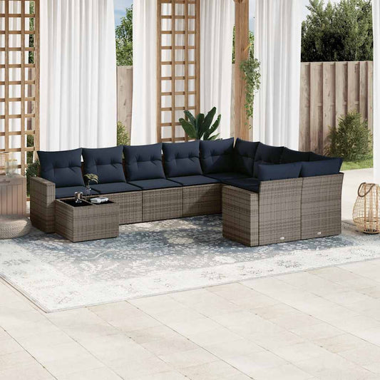 10 részes szürke polyrattan kerti ülőgarnitúra párnával