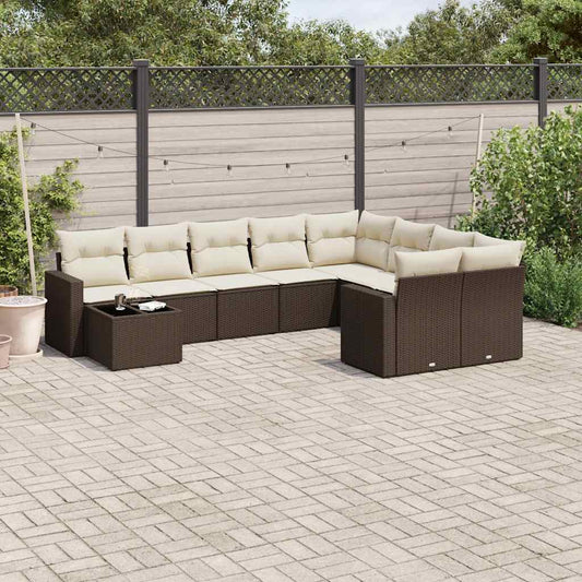 10 részes barna polyrattan kerti ülőgarnitúra párnákkal