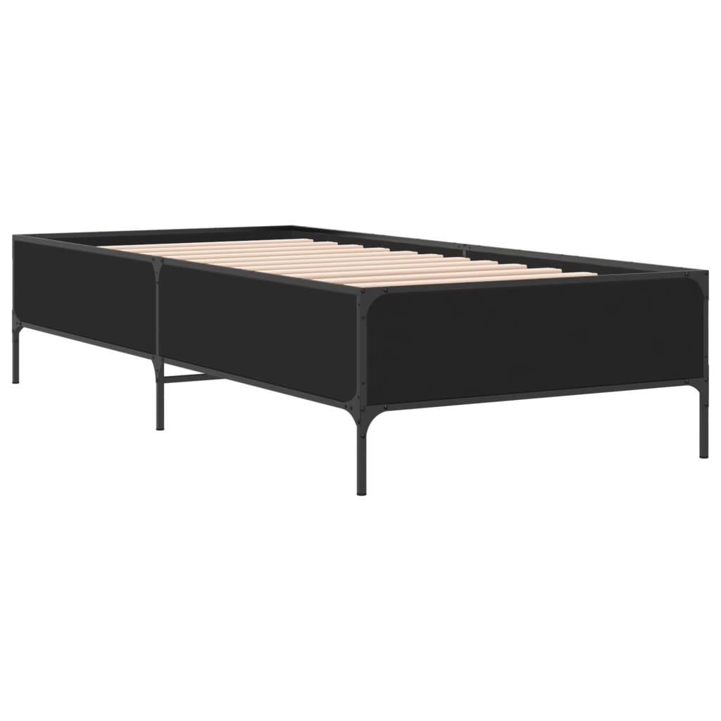 fekete szerelt fa és fém ágykeret 100 x 200 cm