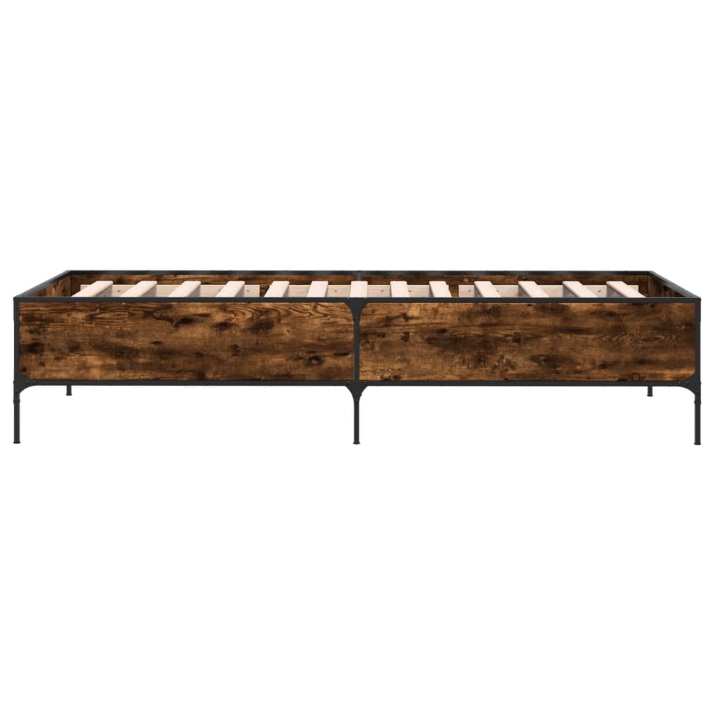 füstös tölgyszínű szerelt fa és fém ágykeret 100 x 200 cm