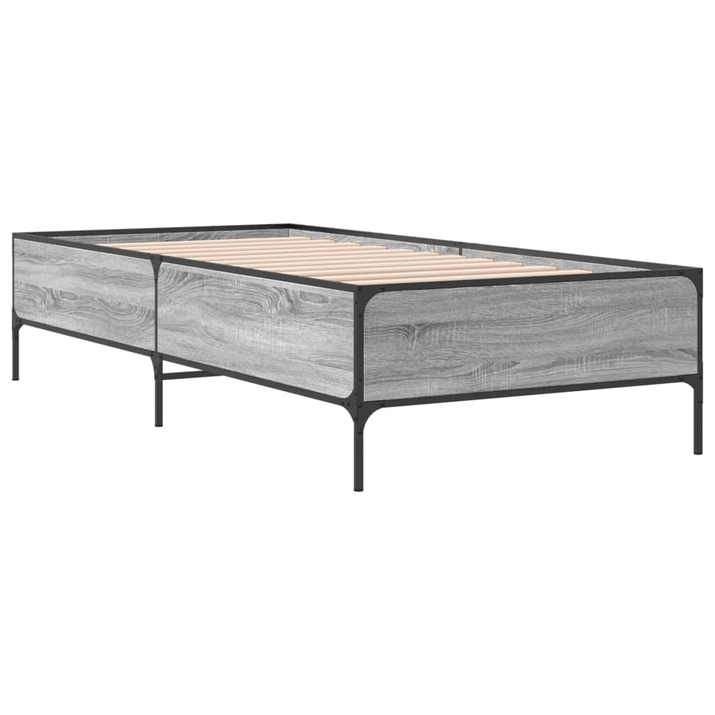 sonoma tölgyszínű szerelt fa és fém ágykeret 100 x 200 cm