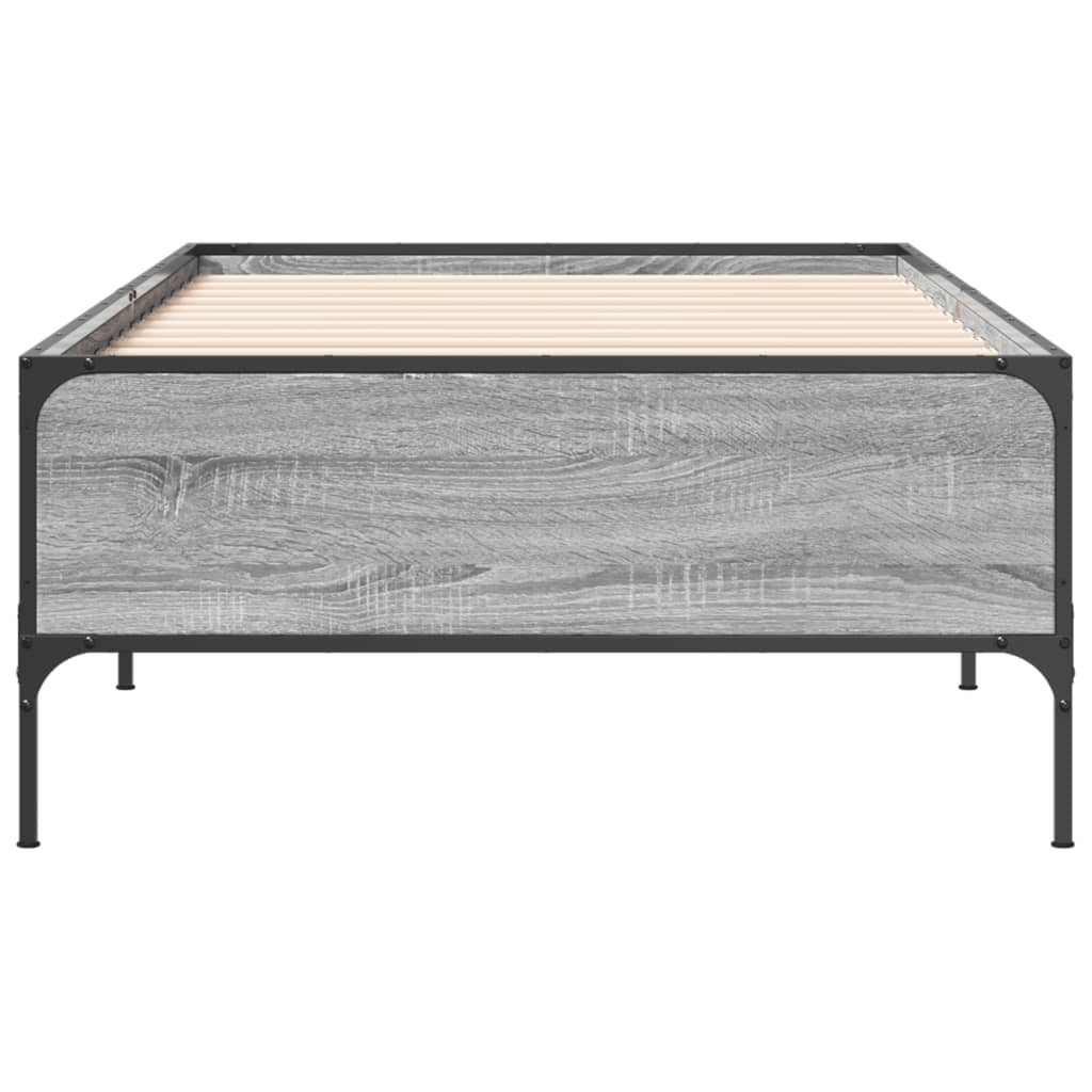 sonoma tölgyszínű szerelt fa és fém ágykeret 100 x 200 cm
