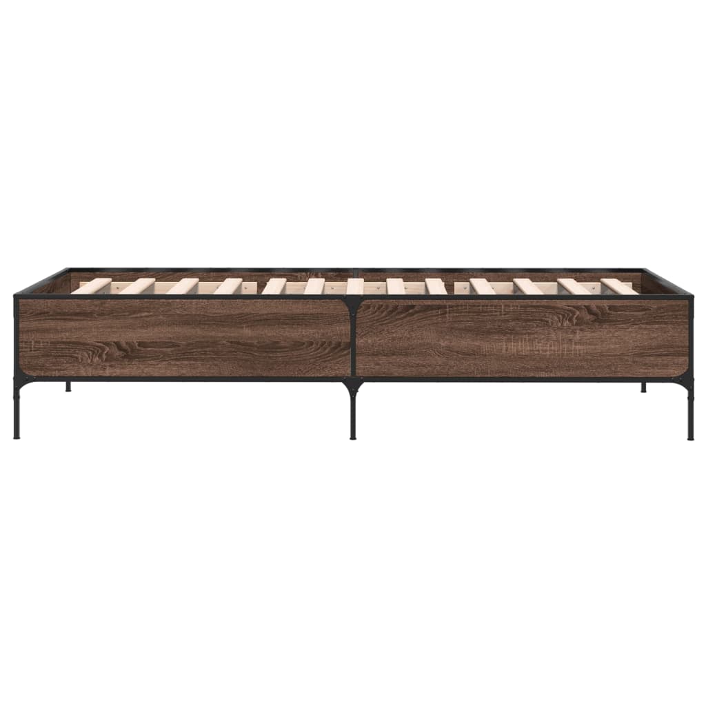 barna tölgyszínű szerelt fa és fém ágykeret 100 x 200 cm
