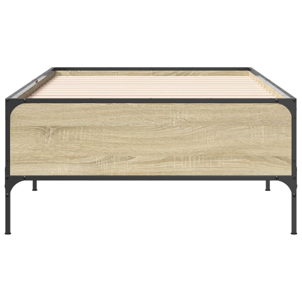 sonoma tölgyszínű szerelt fa és fém ágykeret 90 x 200 cm