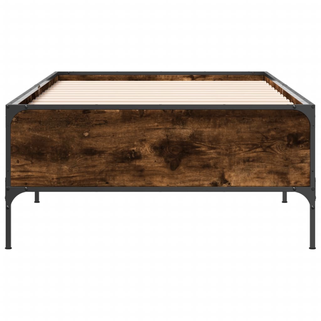 füstös tölgyszínű szerelt fa és fém ágykeret 90 x 200 cm