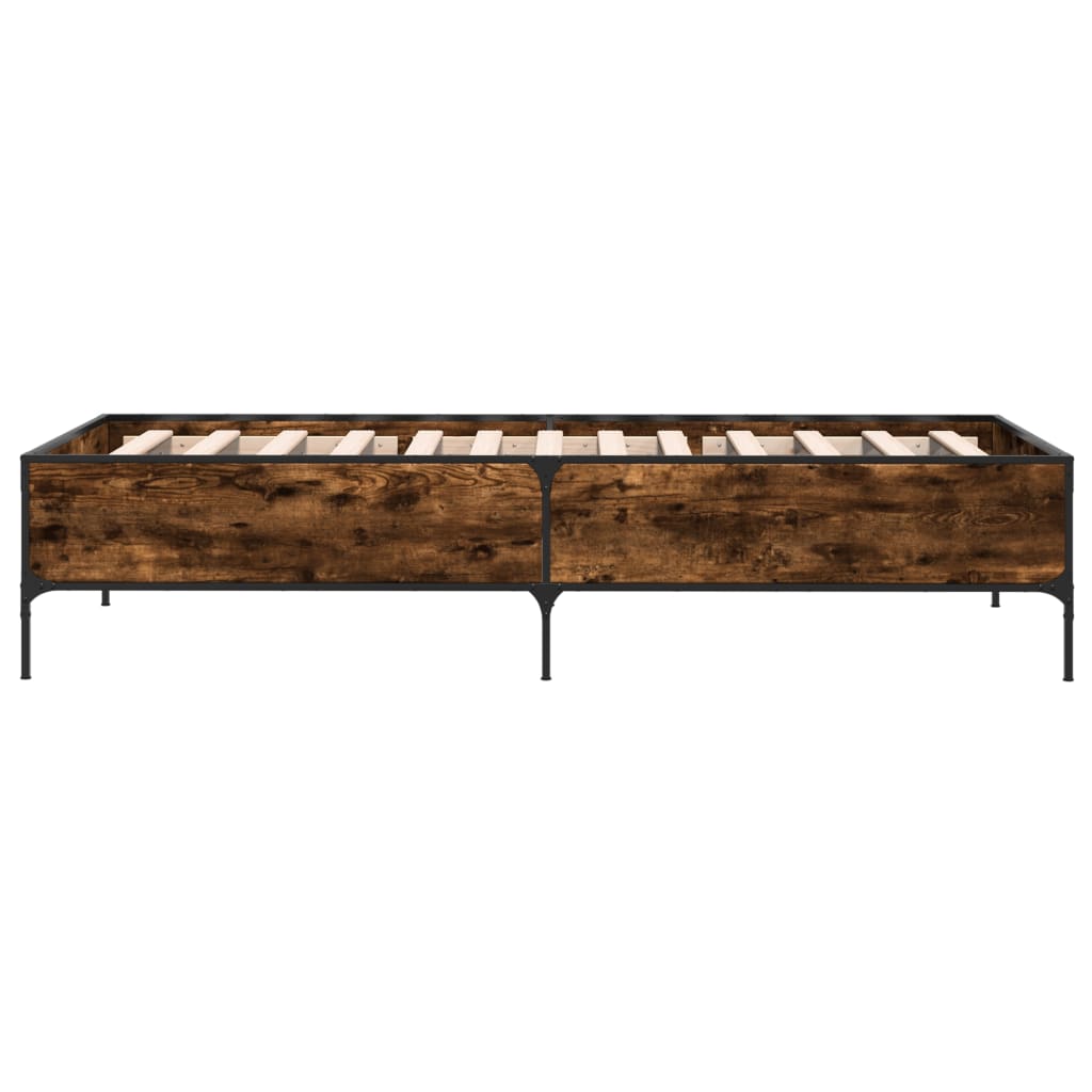 füstös tölgyszínű szerelt fa és fém ágykeret 90 x 200 cm