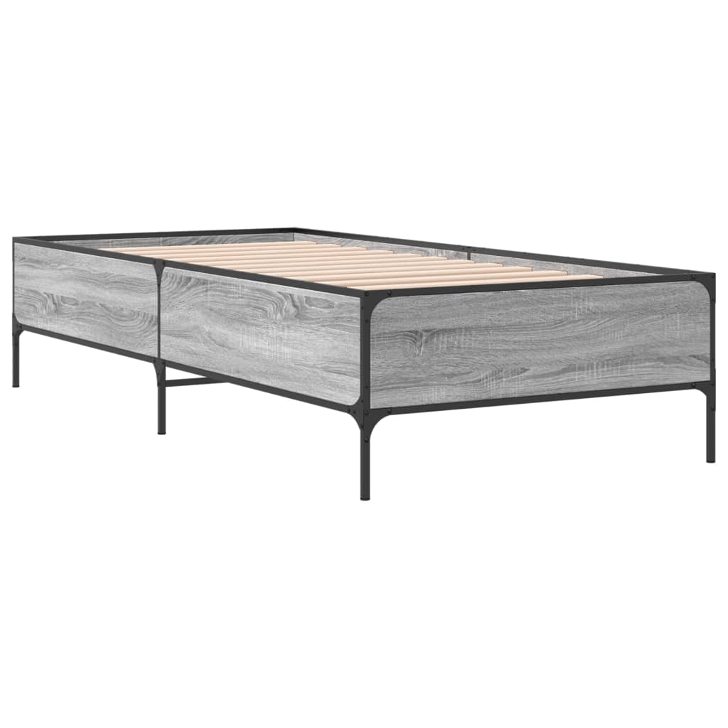 sonoma tölgyszínű szerelt fa és fém ágykeret 90 x 200 cm