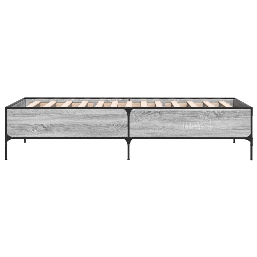 sonoma tölgyszínű szerelt fa és fém ágykeret 90 x 200 cm