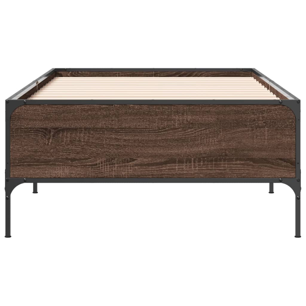 barna tölgyszínű szerelt fa és fém ágykeret 90 x 200 cm