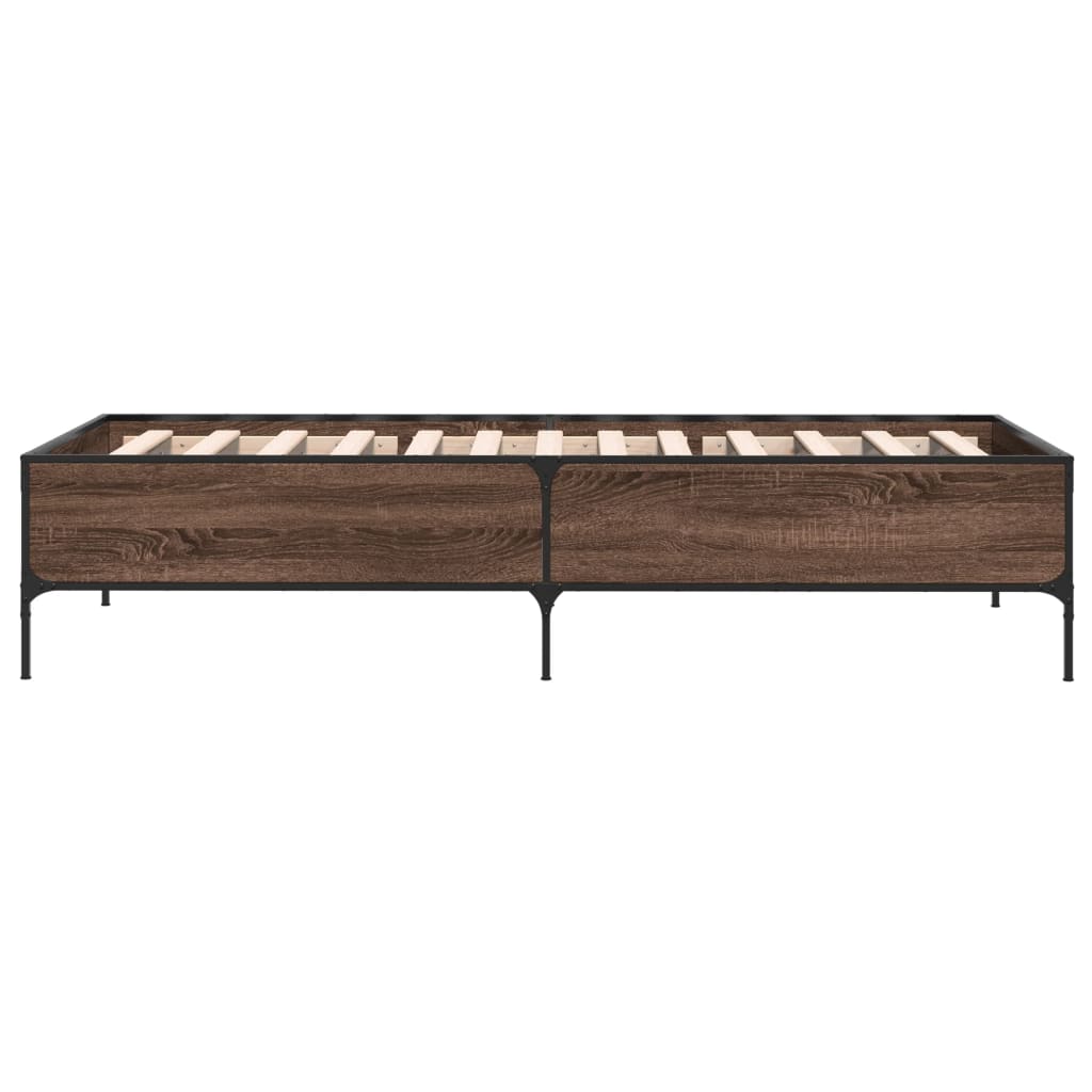 barna tölgyszínű szerelt fa és fém ágykeret 90 x 200 cm