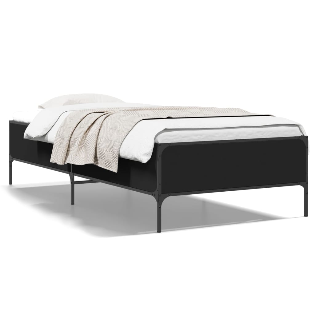 fekete szerelt fa és fém ágykeret 75 x 190 cm