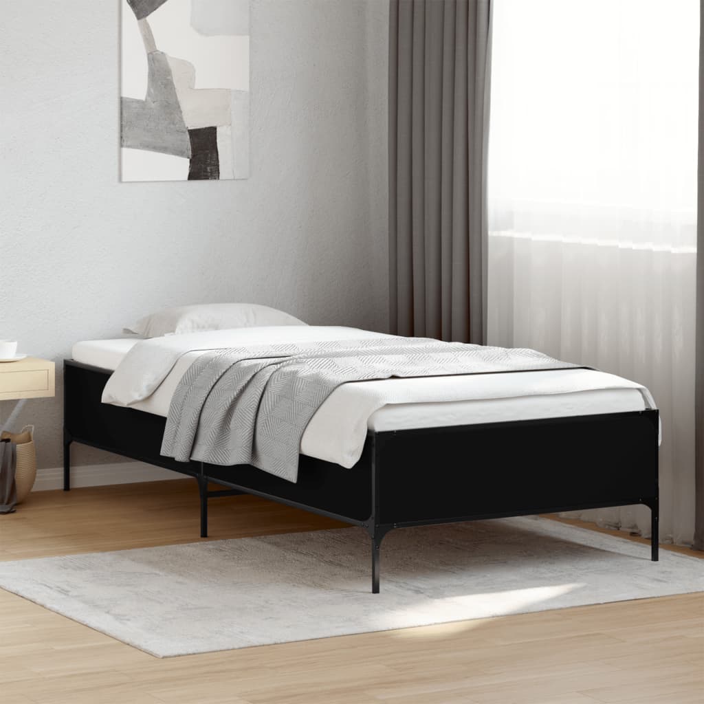 fekete szerelt fa és fém ágykeret 75 x 190 cm