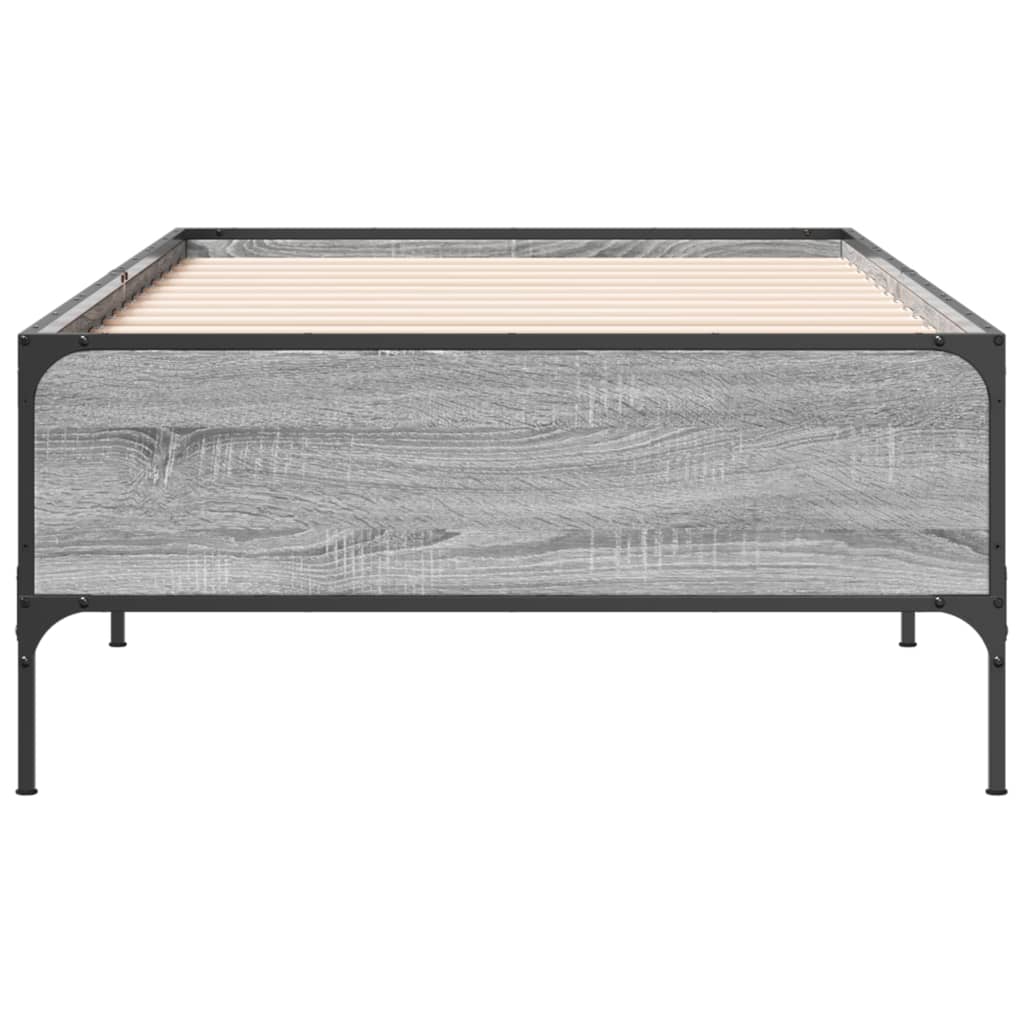sonoma tölgyszínű szerelt fa és fém ágykeret 75 x 190 cm