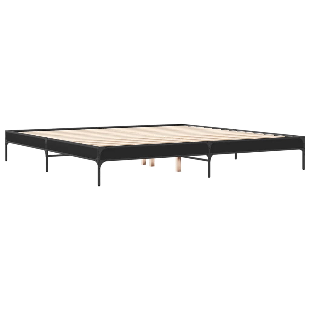 fekete szerelt fa és fém ágykeret 200 x 200 cm