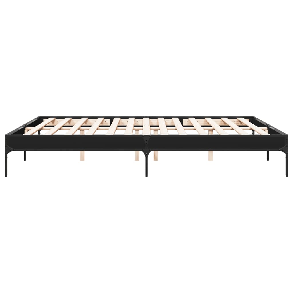 fekete szerelt fa és fém ágykeret 200 x 200 cm