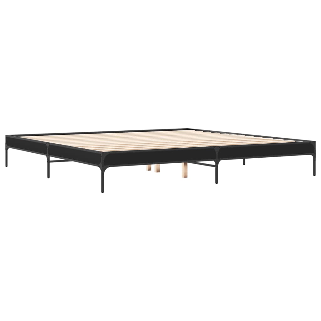 fekete szerelt fa és fém ágykeret 200 x 200 cm