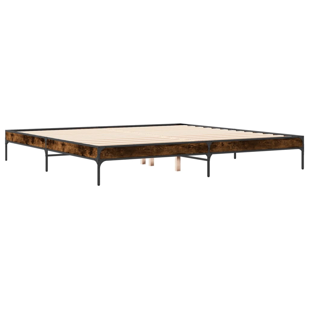 füstös tölgyszínű szerelt fa és fém ágykeret 200 x 200 cm