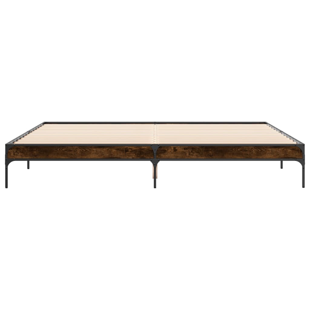 füstös tölgyszínű szerelt fa és fém ágykeret 200 x 200 cm