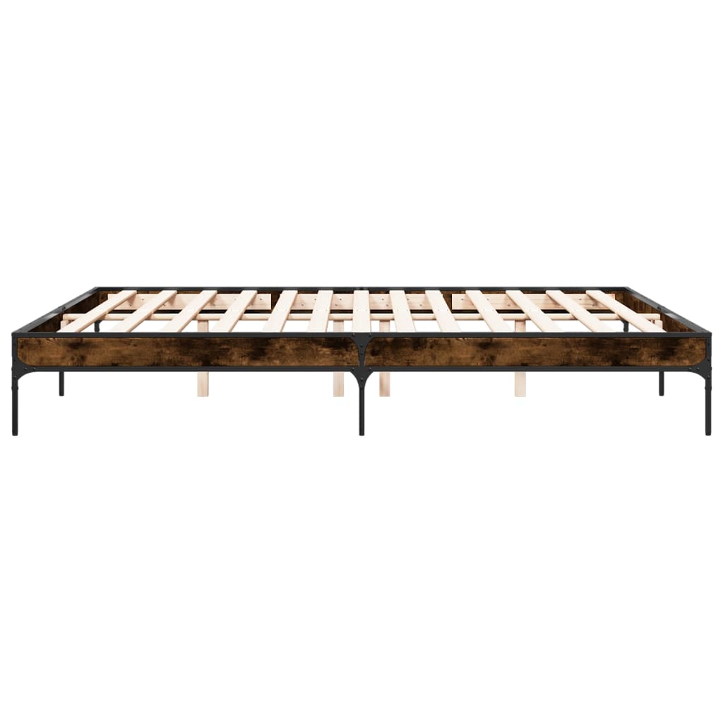 füstös tölgyszínű szerelt fa és fém ágykeret 200 x 200 cm