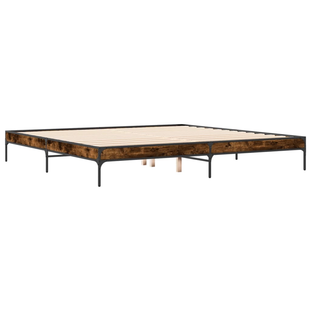 füstös tölgyszínű szerelt fa és fém ágykeret 200 x 200 cm