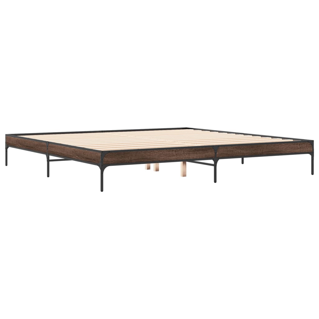 barna tölgyszínű szerelt fa és fém ágykeret 200 x 200 cm