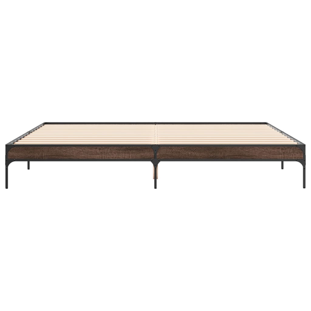 barna tölgyszínű szerelt fa és fém ágykeret 200 x 200 cm