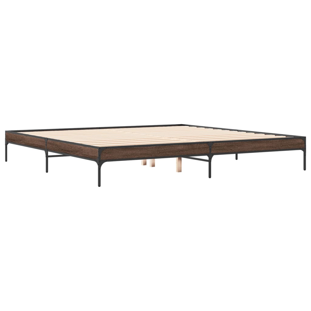 barna tölgyszínű szerelt fa és fém ágykeret 200 x 200 cm
