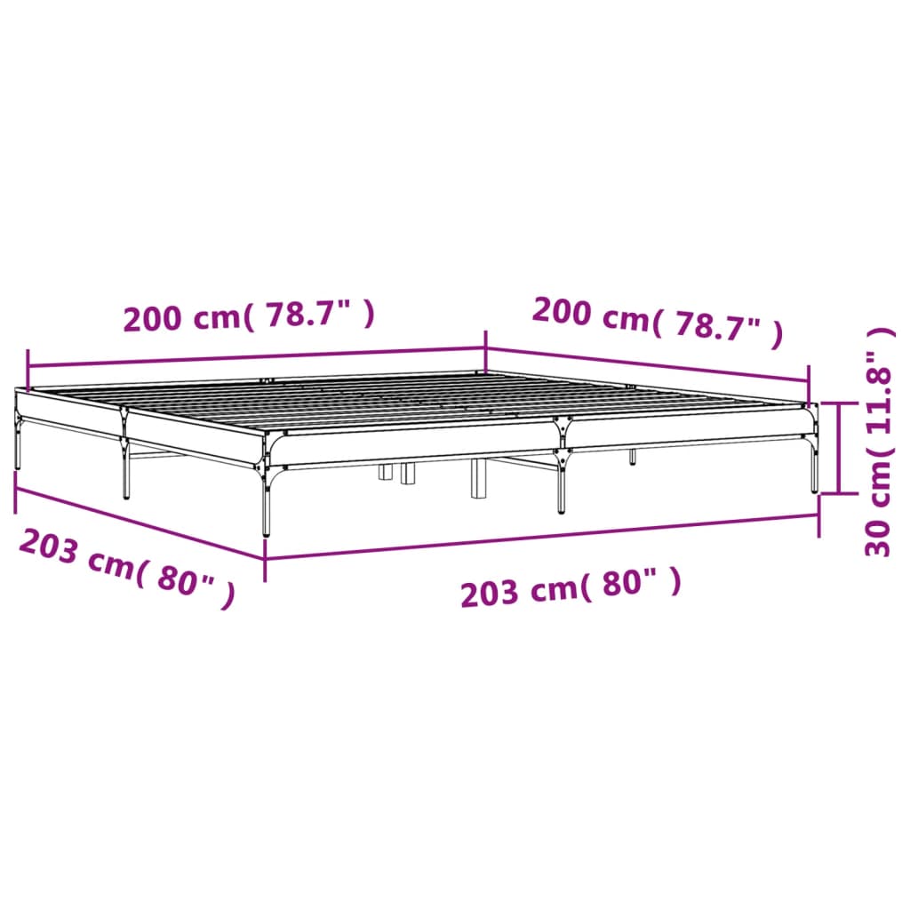 barna tölgyszínű szerelt fa és fém ágykeret 200 x 200 cm