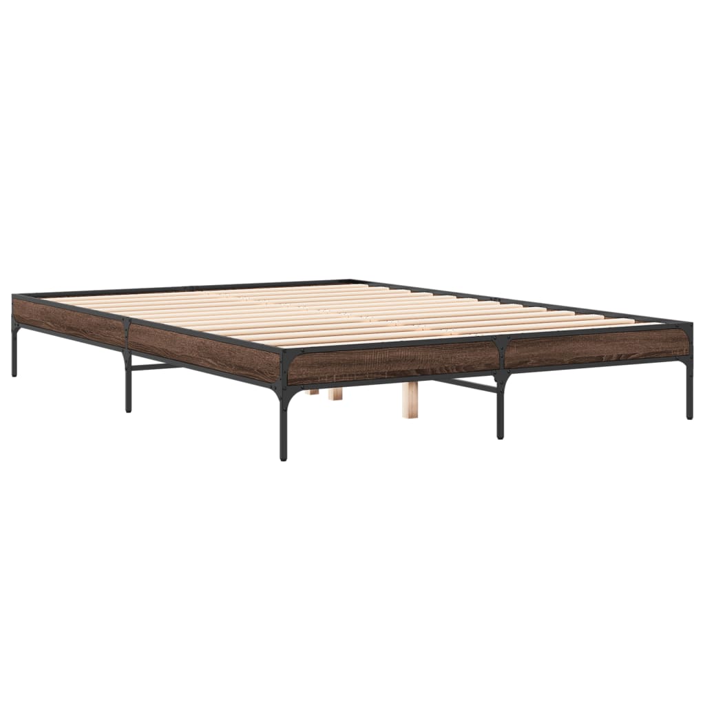 barna tölgyszínű szerelt fa és fém ágykeret 150 x 200 cm