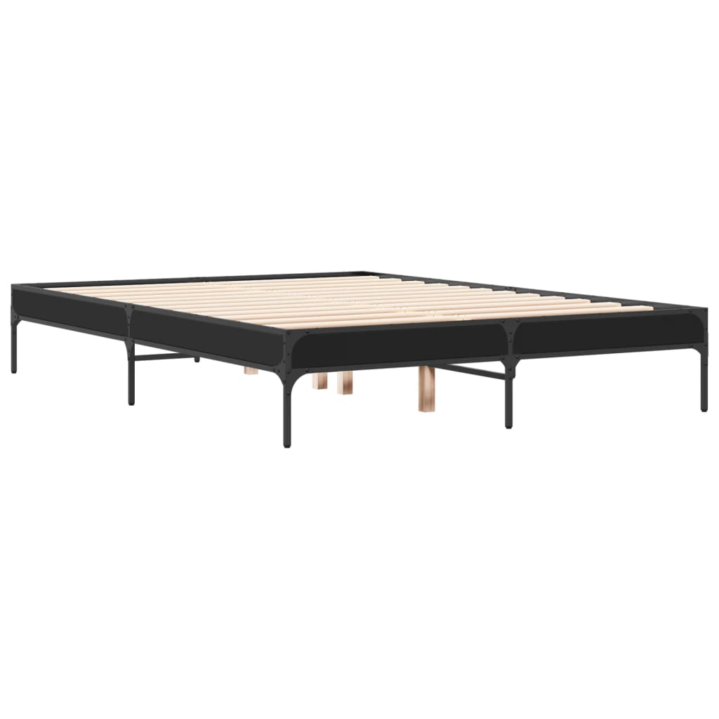 fekete szerelt fa és fém ágykeret 120 x 200 cm