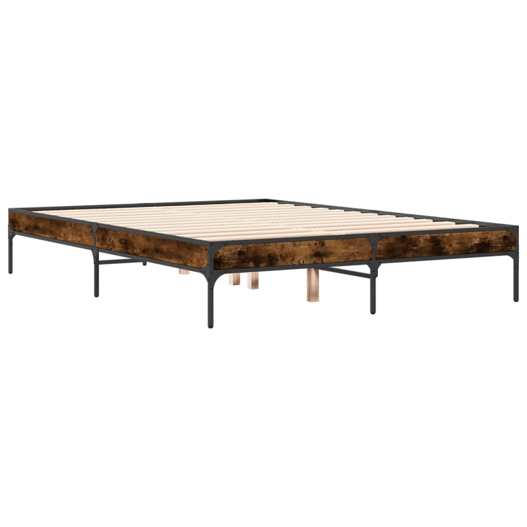 füstös tölgyszínű szerelt fa és fém ágykeret 120 x 200 cm