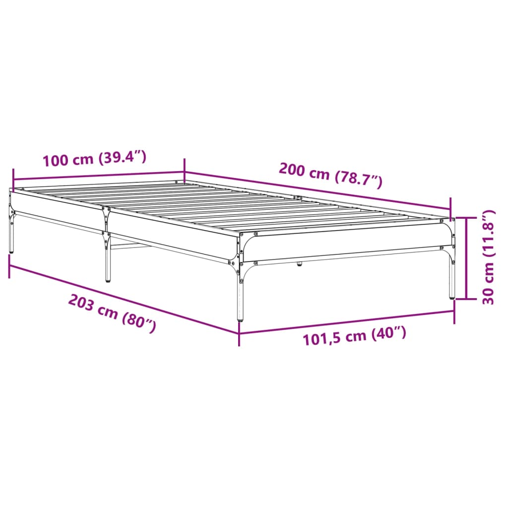 fekete szerelt fa és fém ágykeret 100 x 200 cm