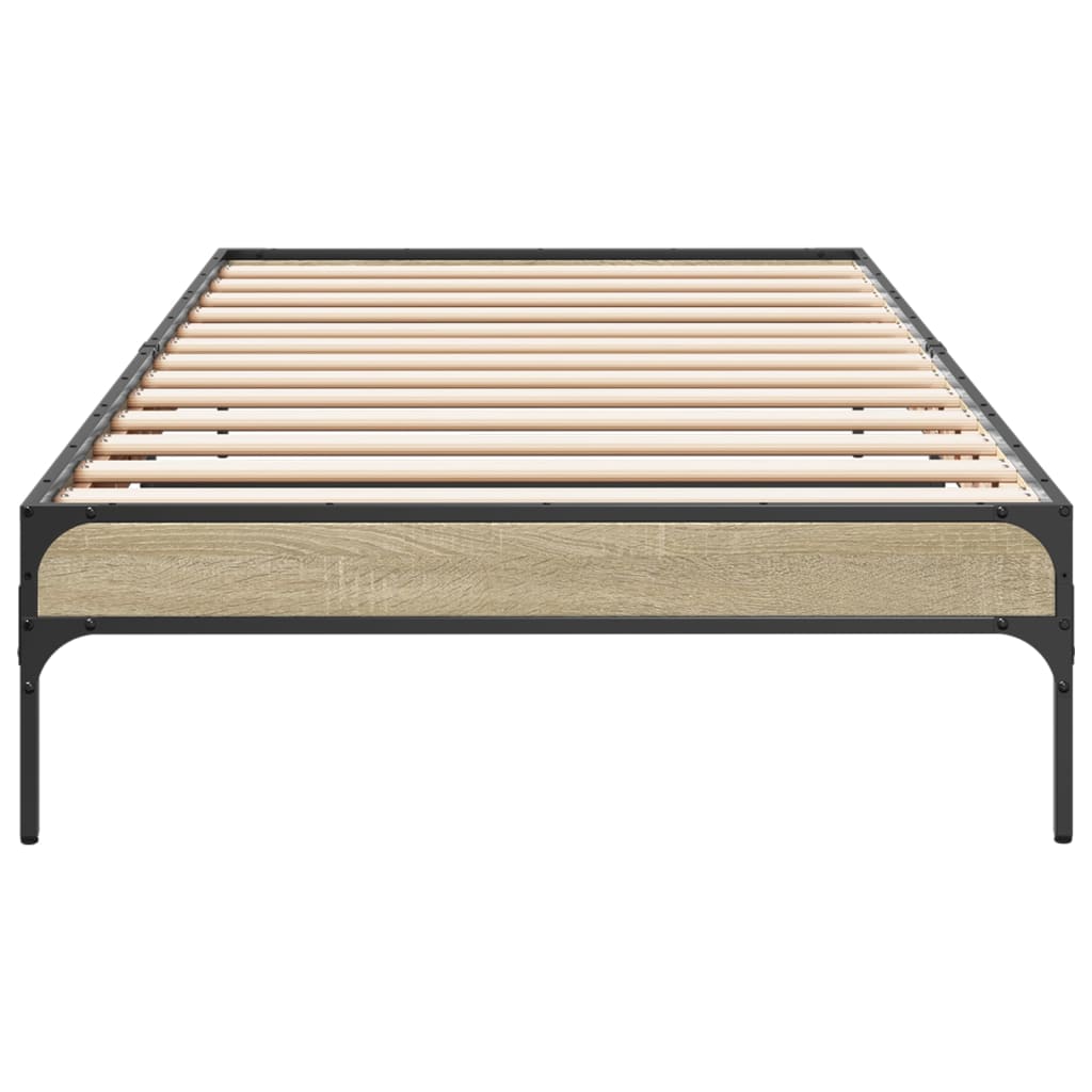 sonoma tölgyszínű szerelt fa és fém ágykeret 100 x 200 cm