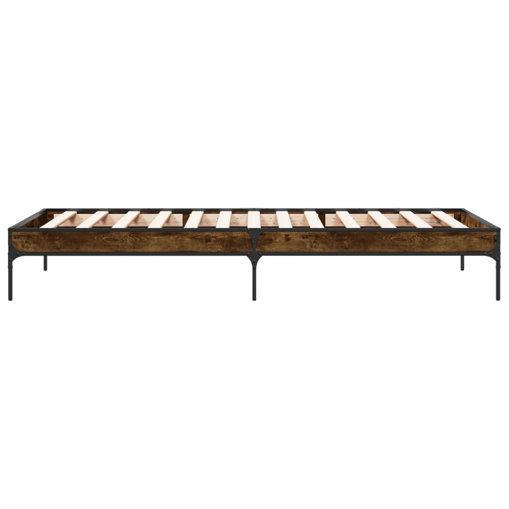 füstös tölgyszínű szerelt fa és fém ágykeret 100 x 200 cm